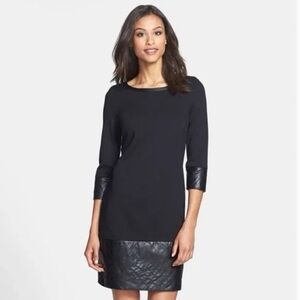 Laundry By Shelli Segal Black Dress with Faux Leather Quilted Details